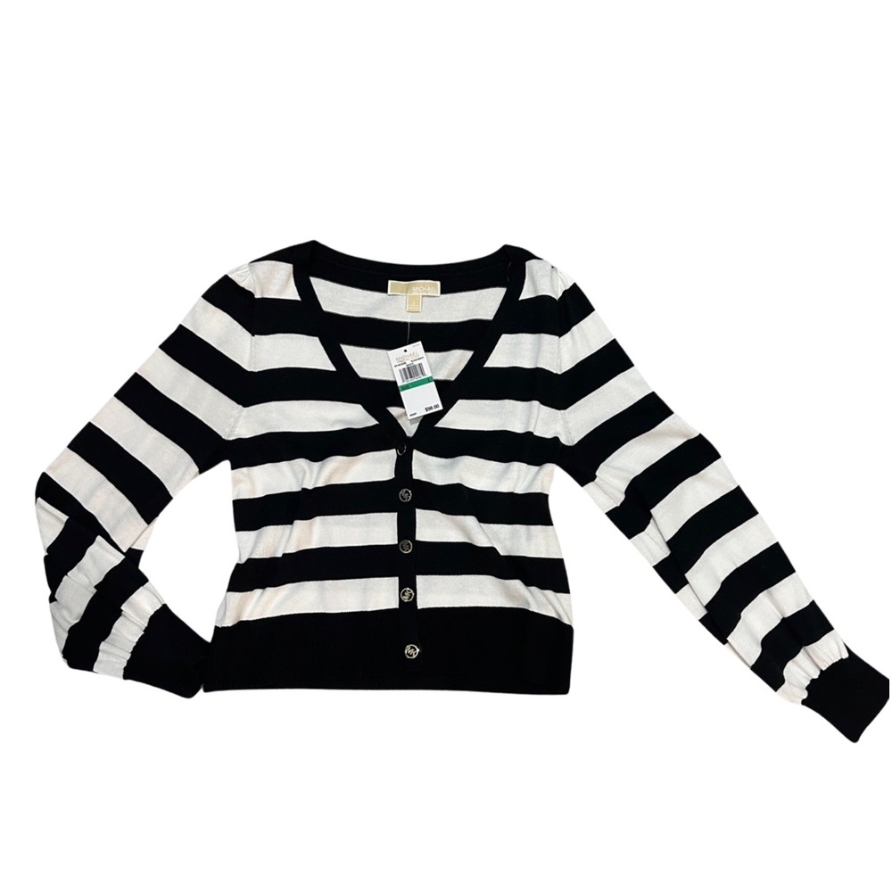 NWT 🩷 Michael Michael Kors Black and White button up sweater /cardigan - L